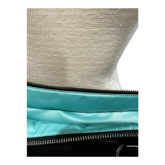 Coach Black Leather and Patent Tote Handbag Laura F14887 Coach Tag Blue Lining - Picture 7 of 16